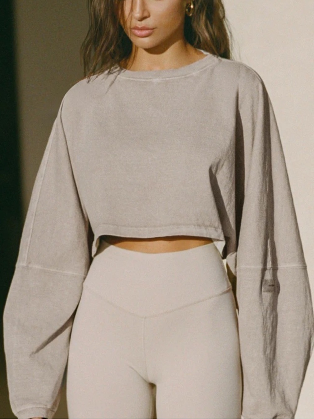 ♡ Joah Brown Slouchy Crop Long Sleeve Sandstone Cotton